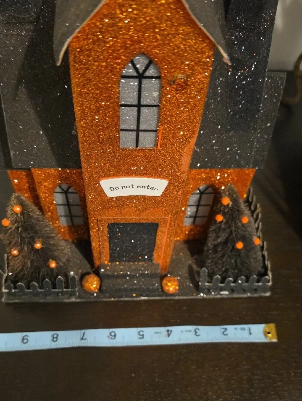 Glittery Orange & Black Haunted House Décor